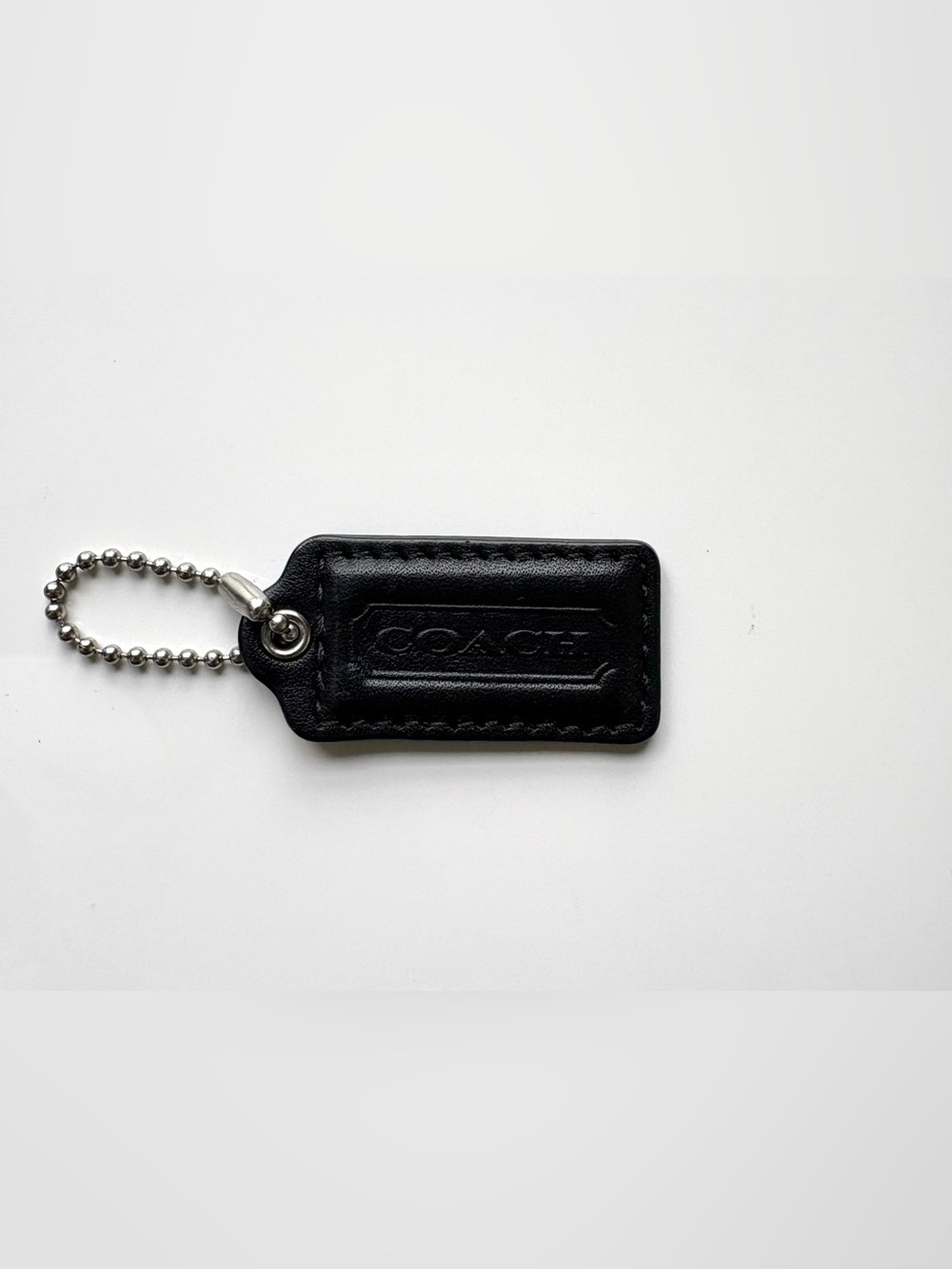 COACH 1.75" Small Black Leather Silver Hang Tag Hangtag Bag Charm Keychain Fob
